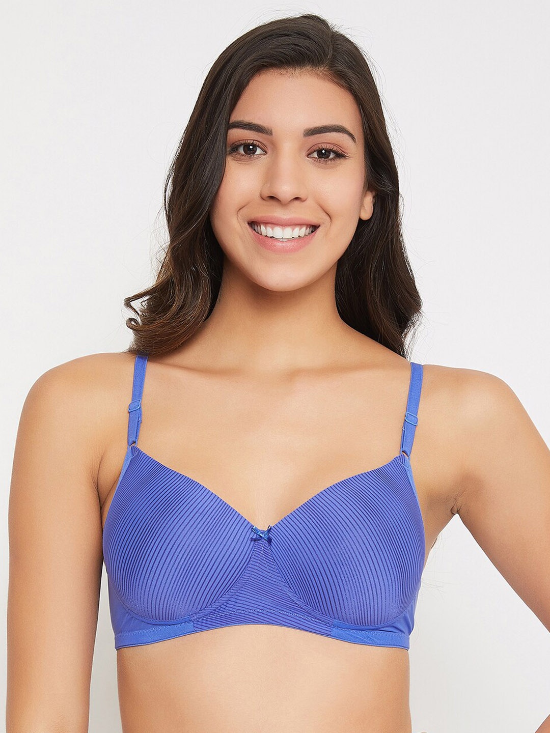 

Clovia Blue Striped Non-Wired Lightly Padded T-shirt Bra BR1737X0836E
