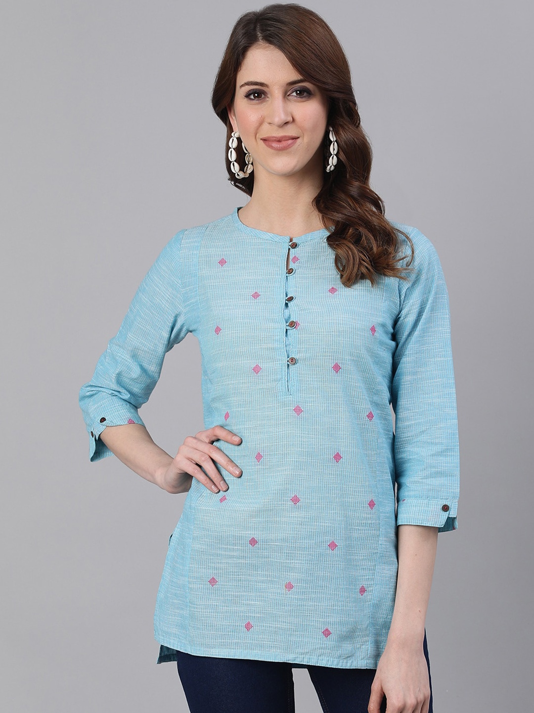 

Jaipur Kurti Women Blue & Pink Woven Design A-Line Kurti