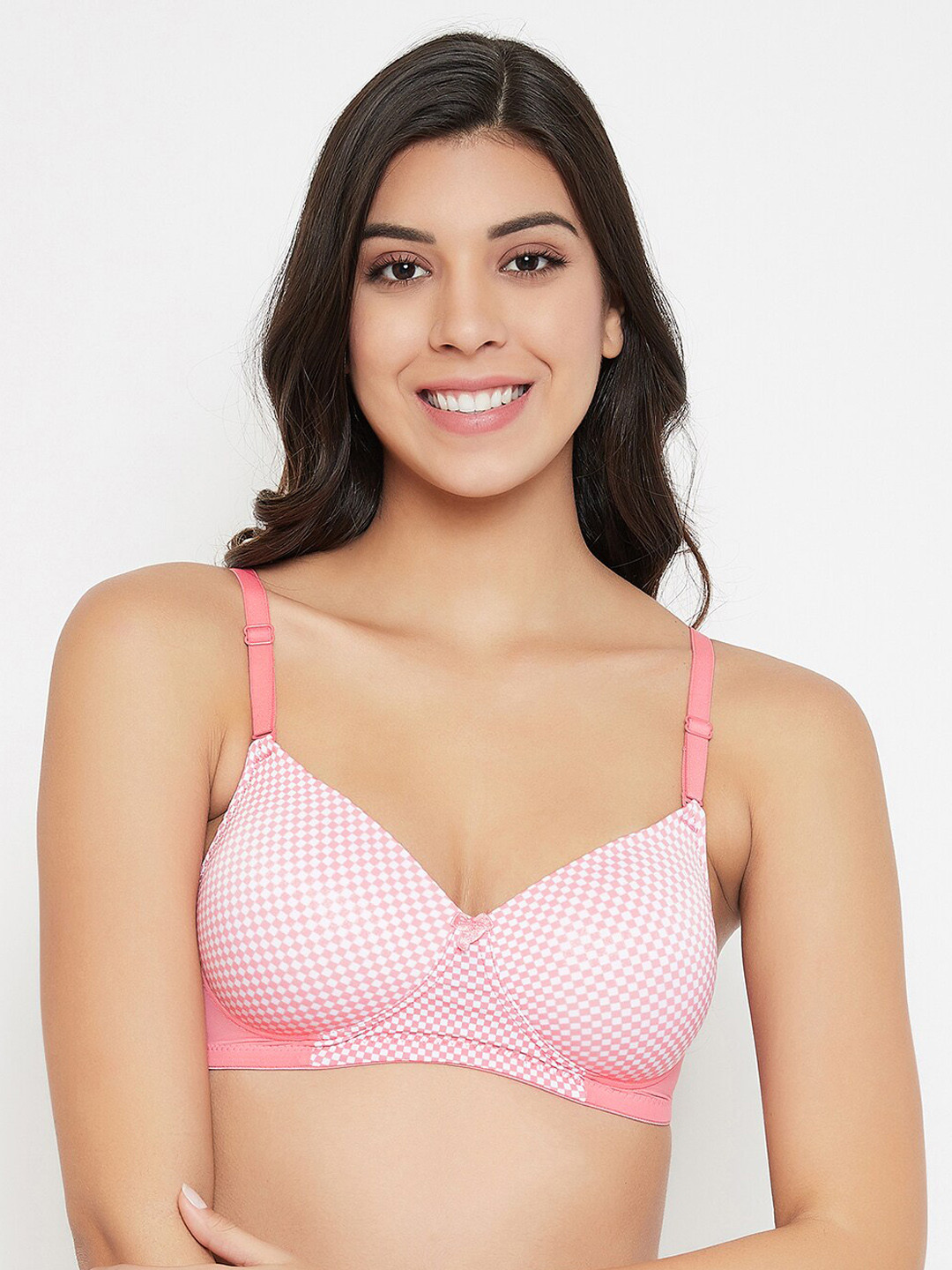 

Clovia Pink & White Printed Non-Wired Lightly Padded T-shirt Bra BR1737A2242B
