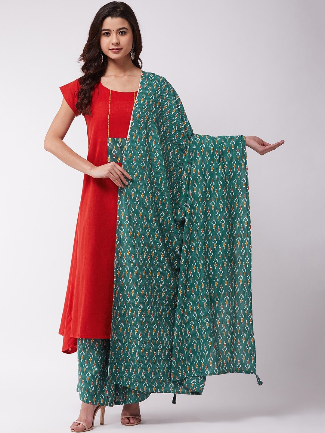 

InWeave Green & White Printed Dupatta
