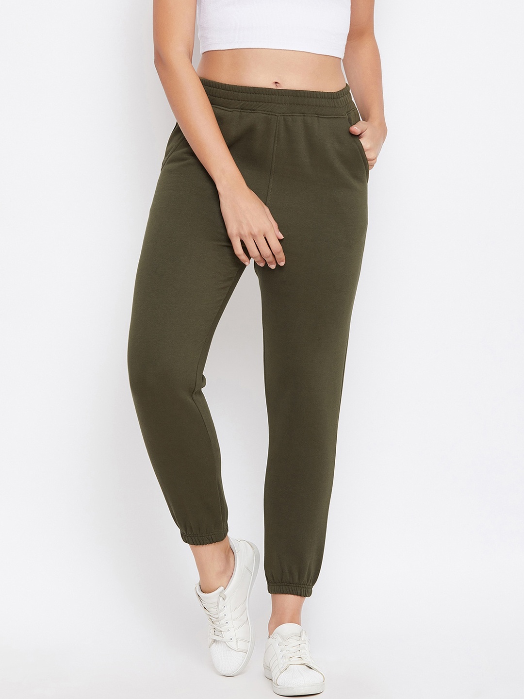 

Nun Women Olive-Green Solid Slim-Fit Joggers