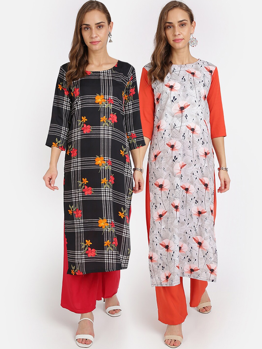 

Florence Multicoloured Floral Printed Flared Sleeves Crepe Kurta, Multi