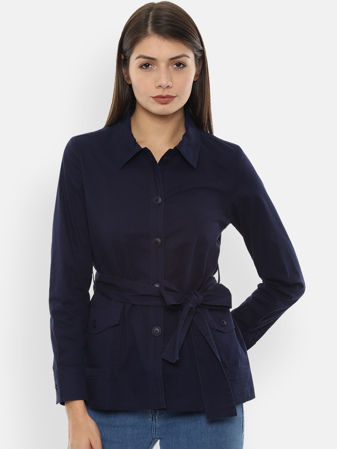 

Van Heusen Woman Women Navy Blue Solid Tailored Jacket