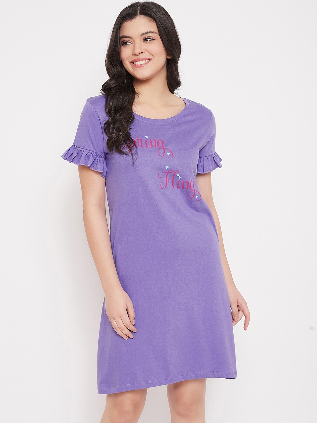 

Clovia Women Purple Printed Round Neck Nightdress