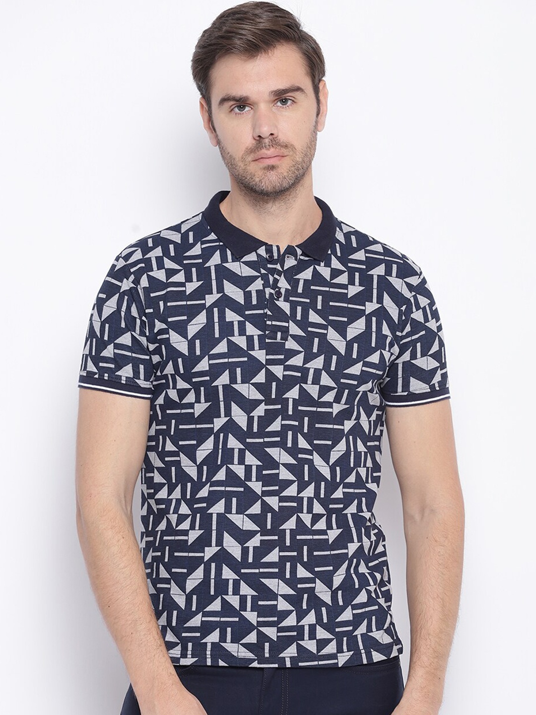 

Pepe Jeans Men Blue Printed Polo Collar T-shirt