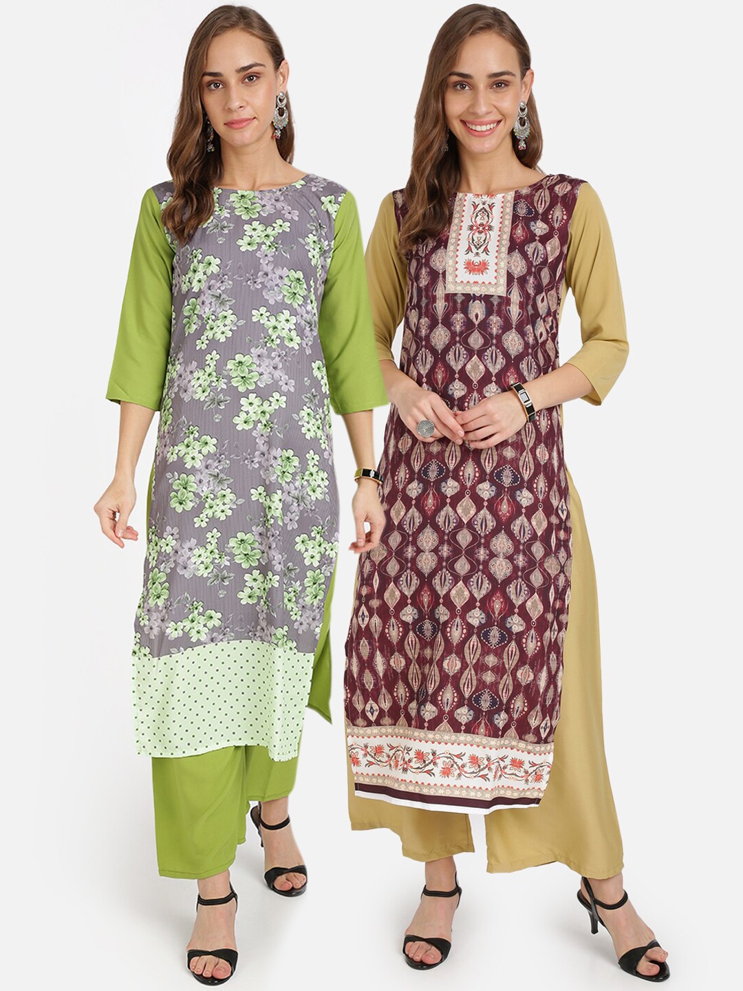 

Florence Pack of 2 Green Floral Printed Crepe Kurta