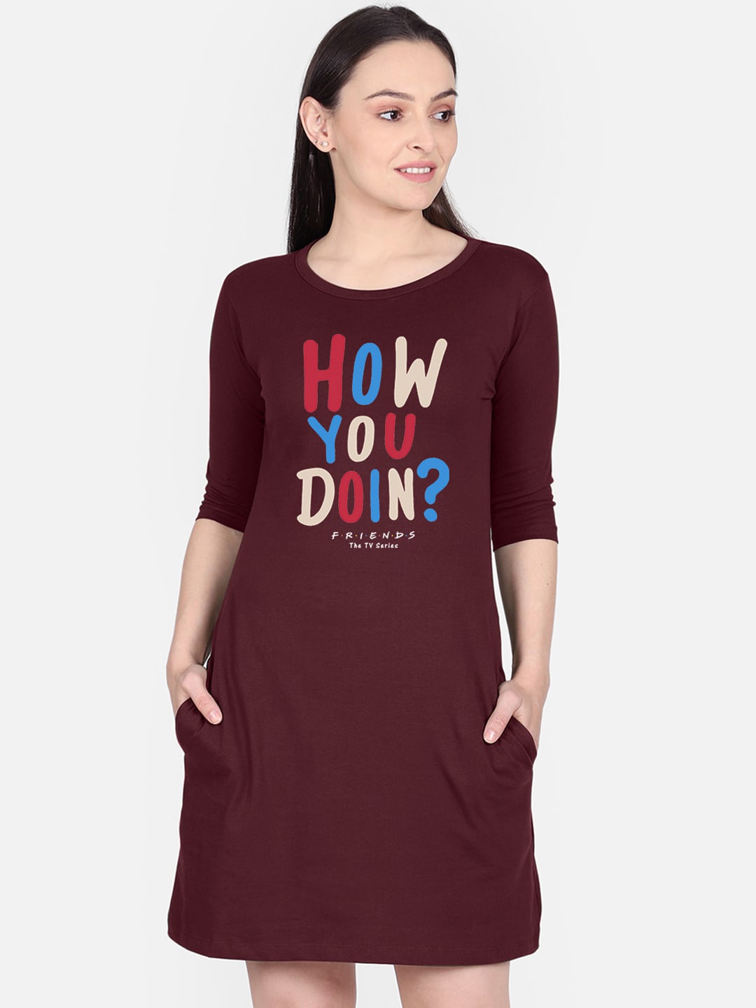 

Free Authority Maroon Friends Print T-shirt Dress