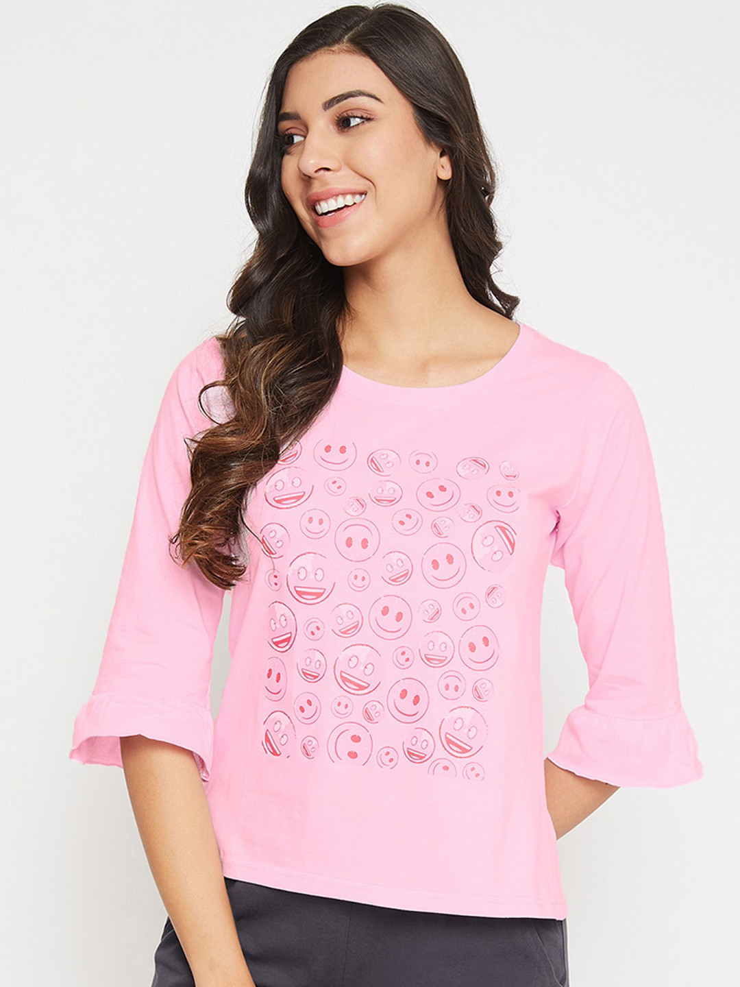 

Clovia Women Pink & Grey Printed Night Suit