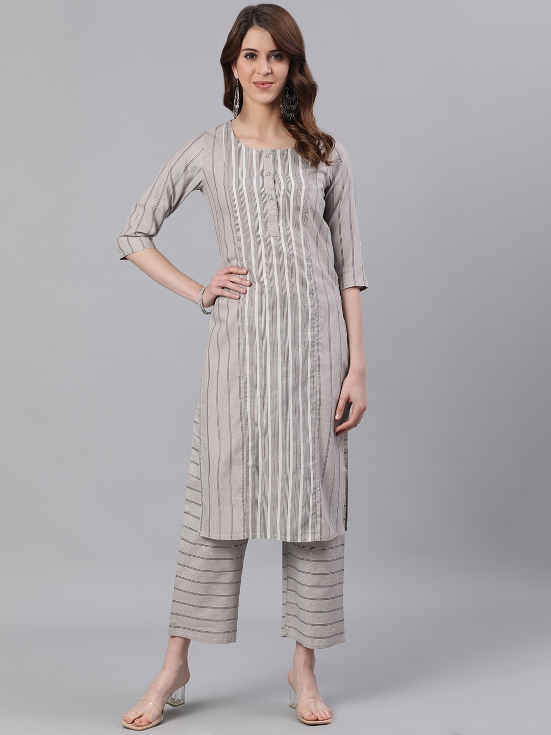 

Jaipur Kurti Women Brown Striped Kurta with Trousers