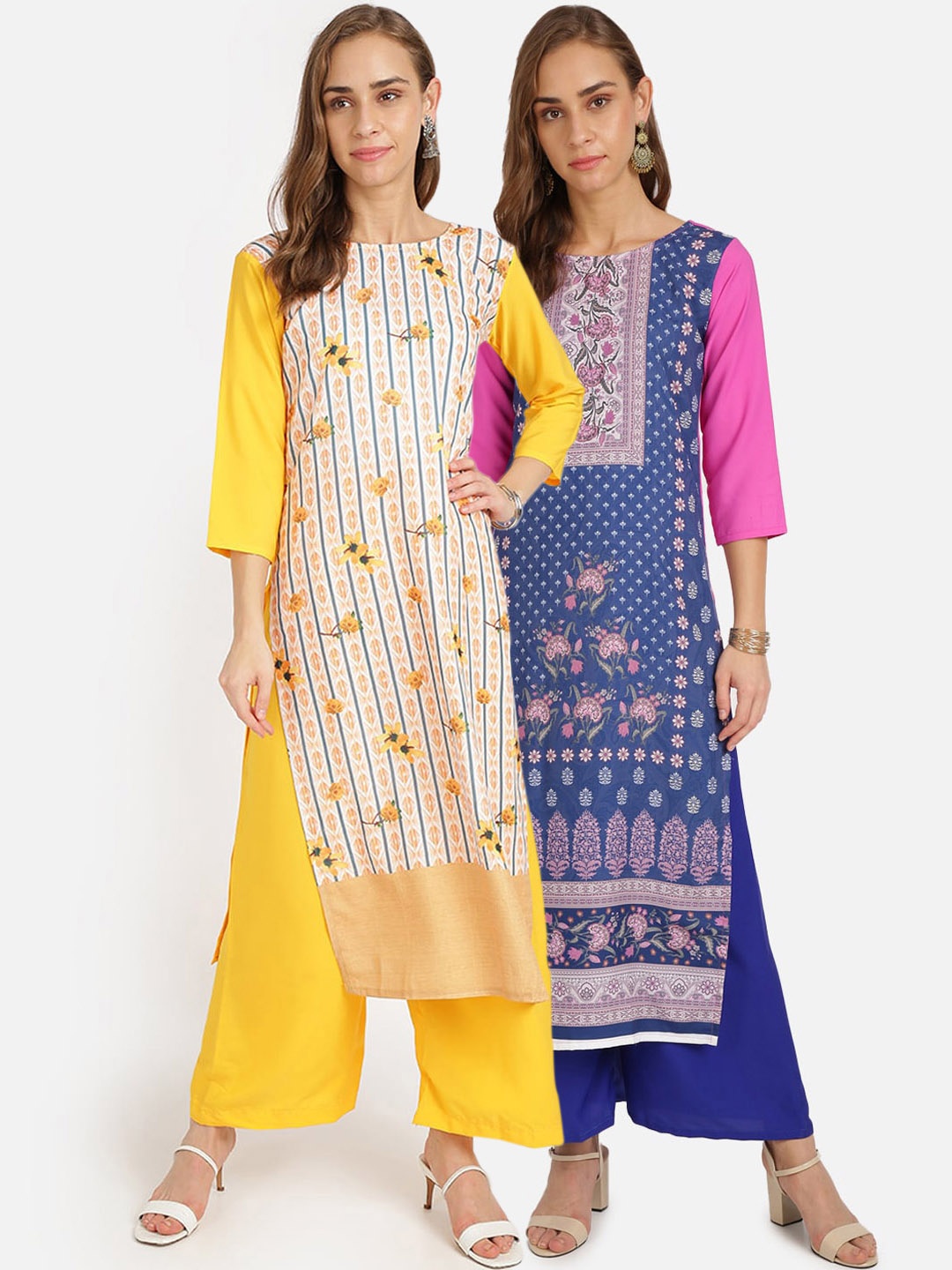 

Florence Pack Of 2 Floral Printed Crepe Kurta, Navy blue