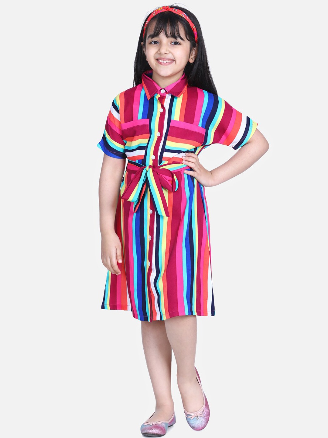 

StyleStone Girls Multicoloured Striped Shirt Dress, Multi
