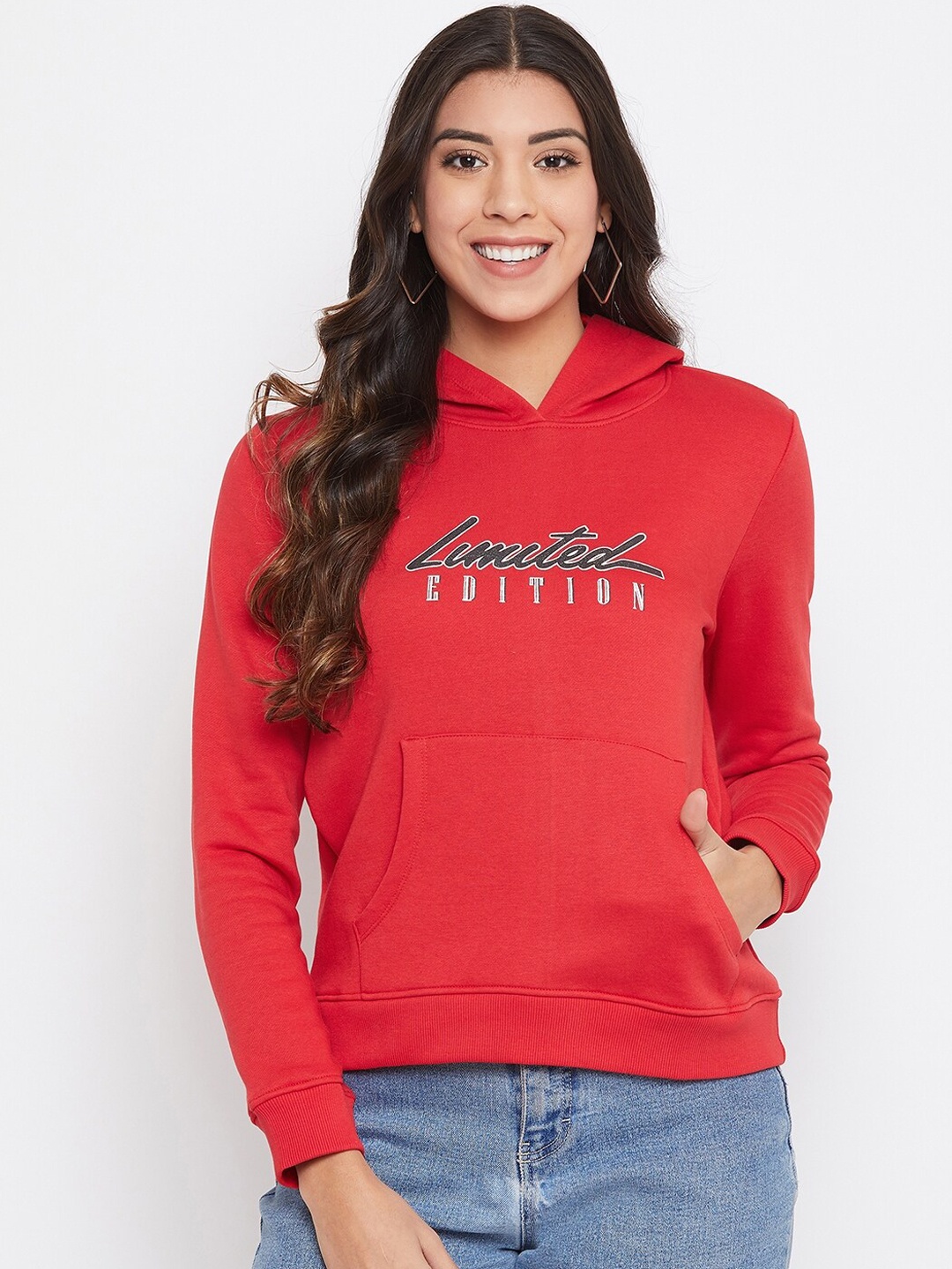 

Nun Women Red & White Printed Hooded Sweatshirt