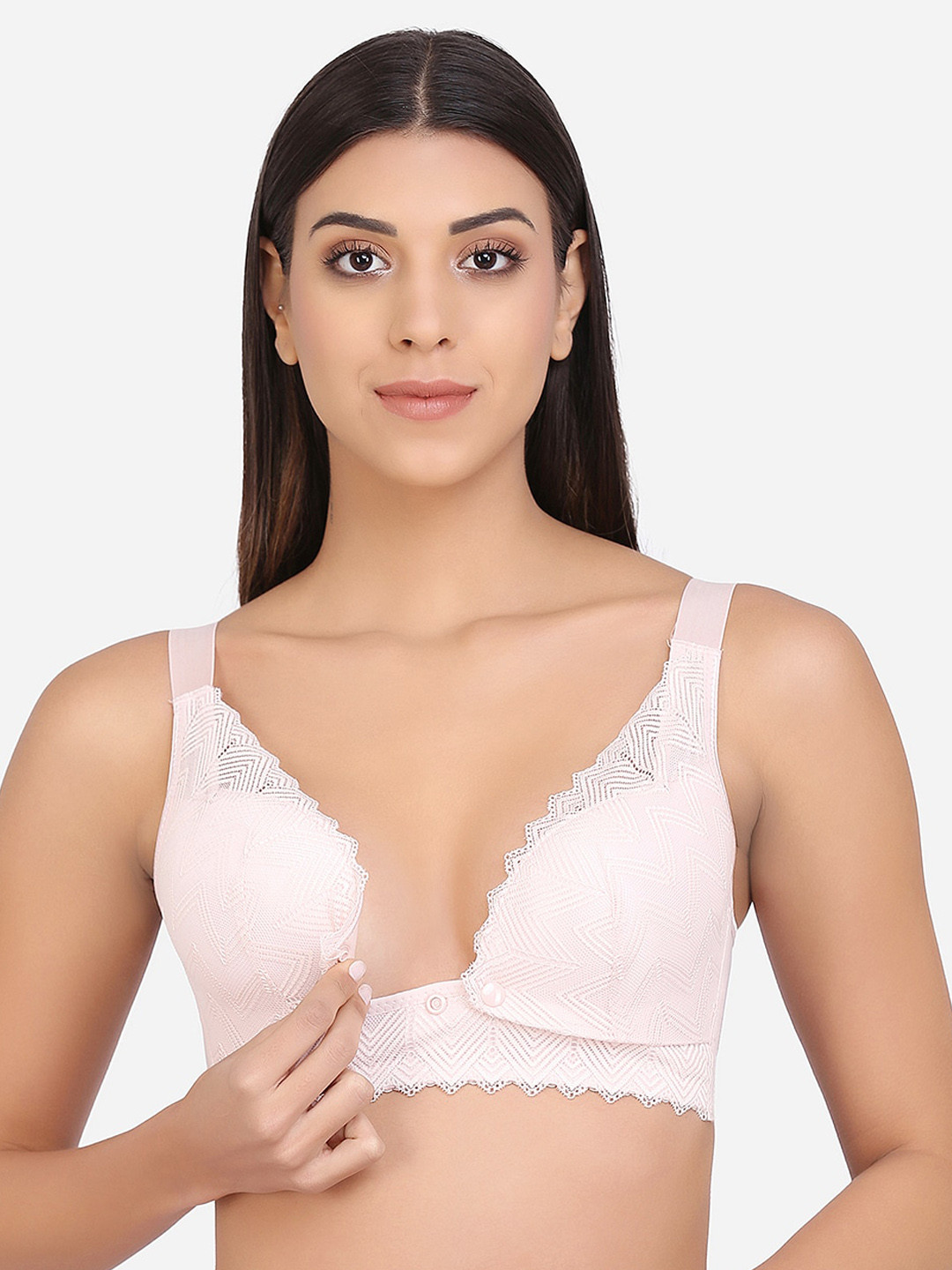 

MAMMA PRESTO Peach-Coloured Self Design Non-Wired Lightly Padded Maternity Nursing Bra