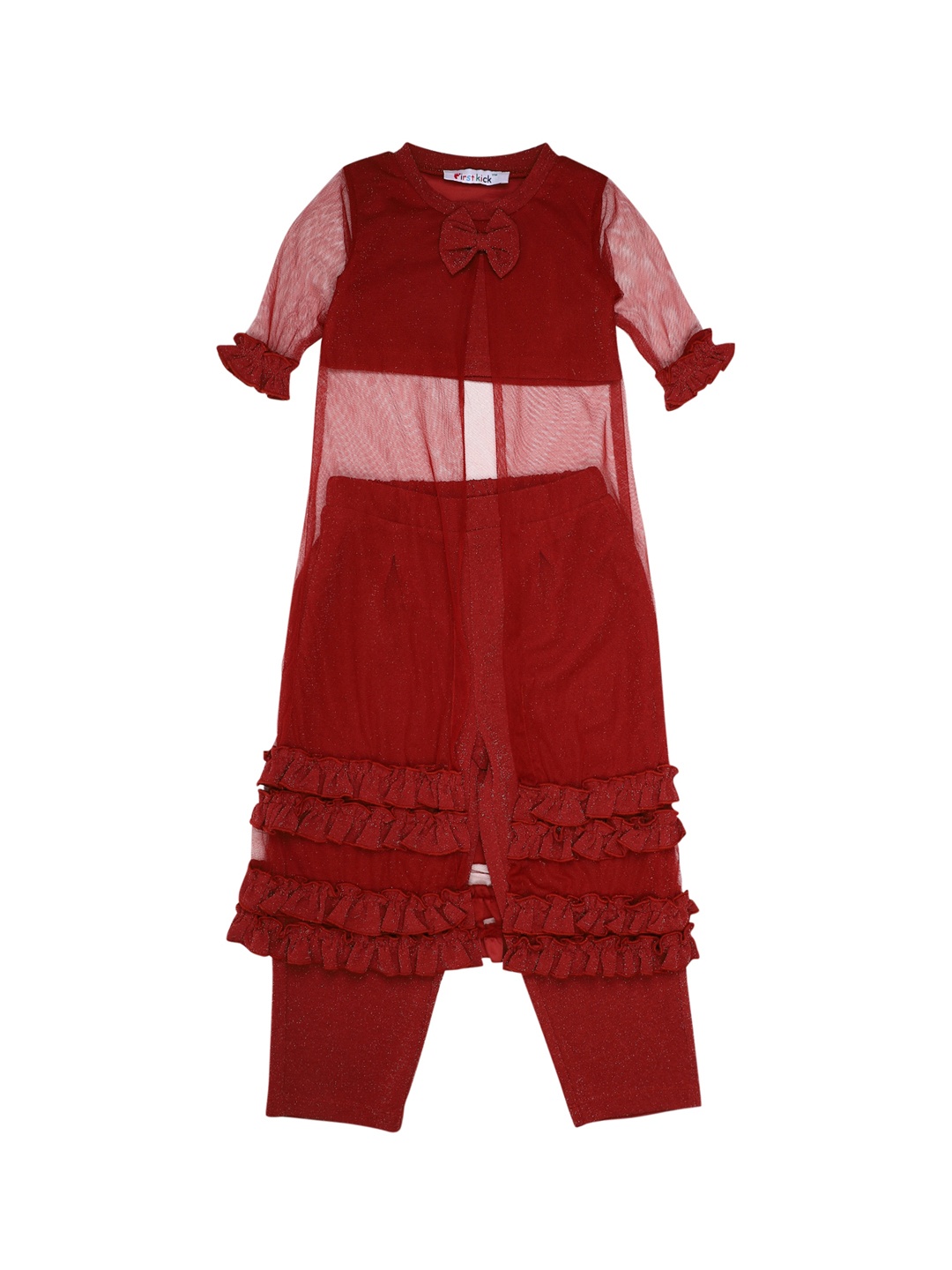 

First Kick Girls Maroon Solid Top with Leggings