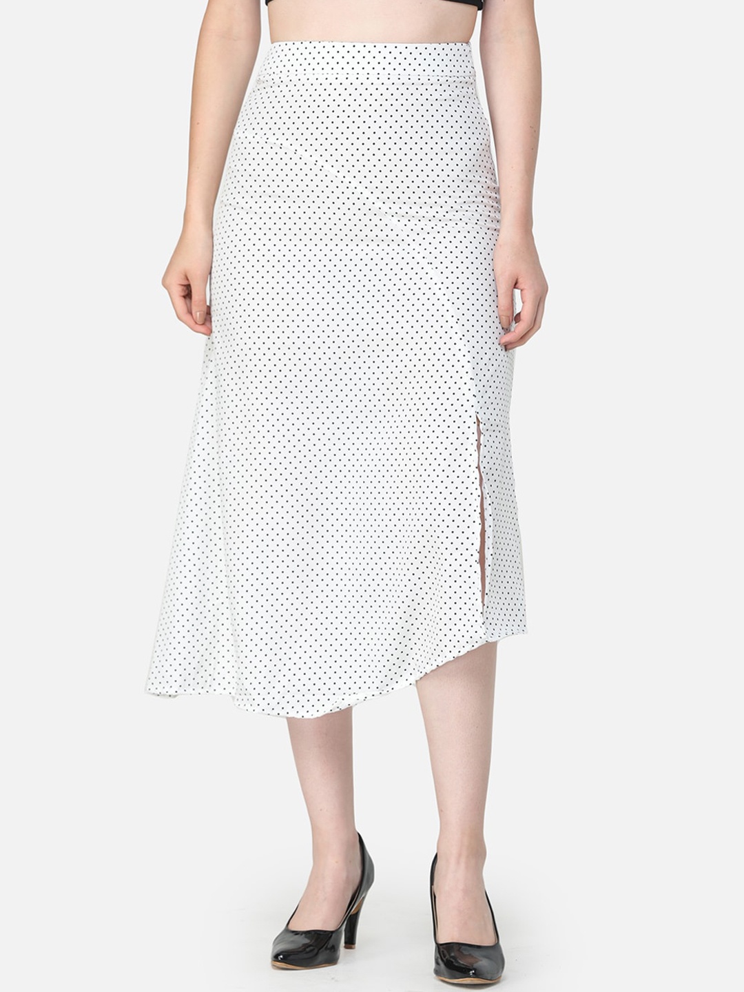 

Cation Women White & Black Printed Midi Asymmetric Flared Skirt