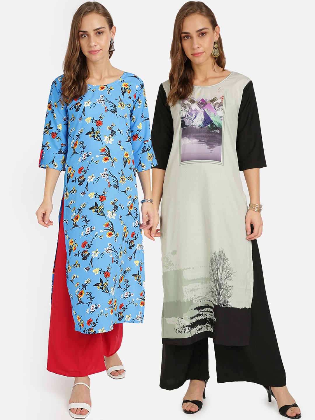 

Florence Multicoloured Floral Printed Crepe Kurta, Multi