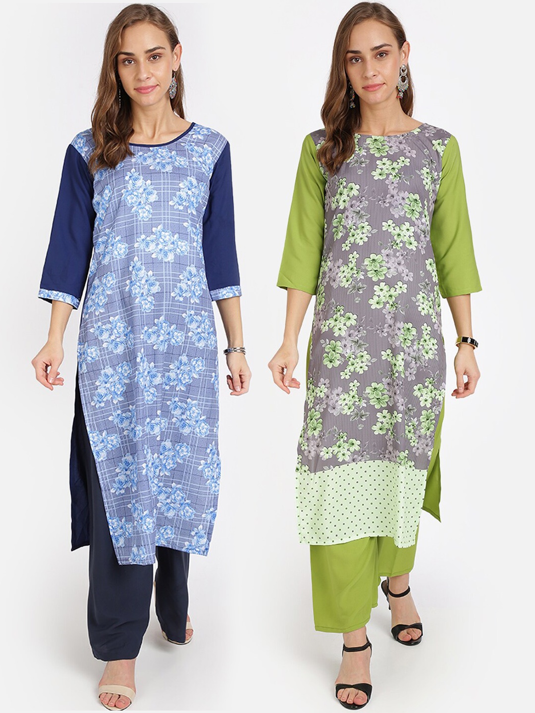 

Florence Pack of 2 Blue Floral Printed Crepe Kurta