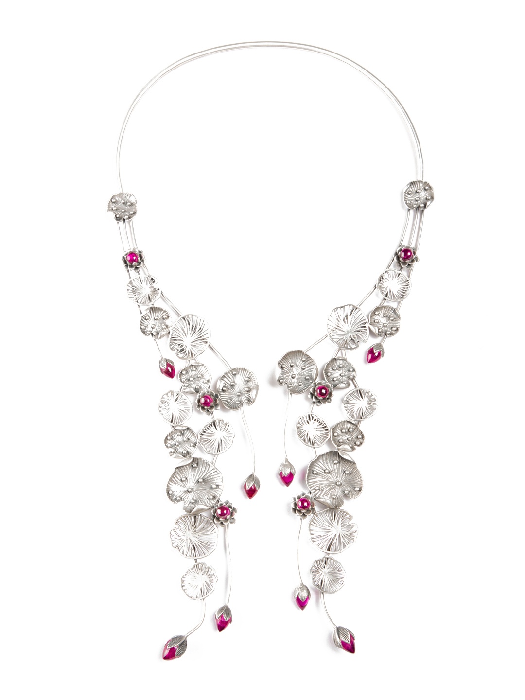 SHAYA Women Silver-Toned & Magenta Silver-Plated Oxidised Necklace