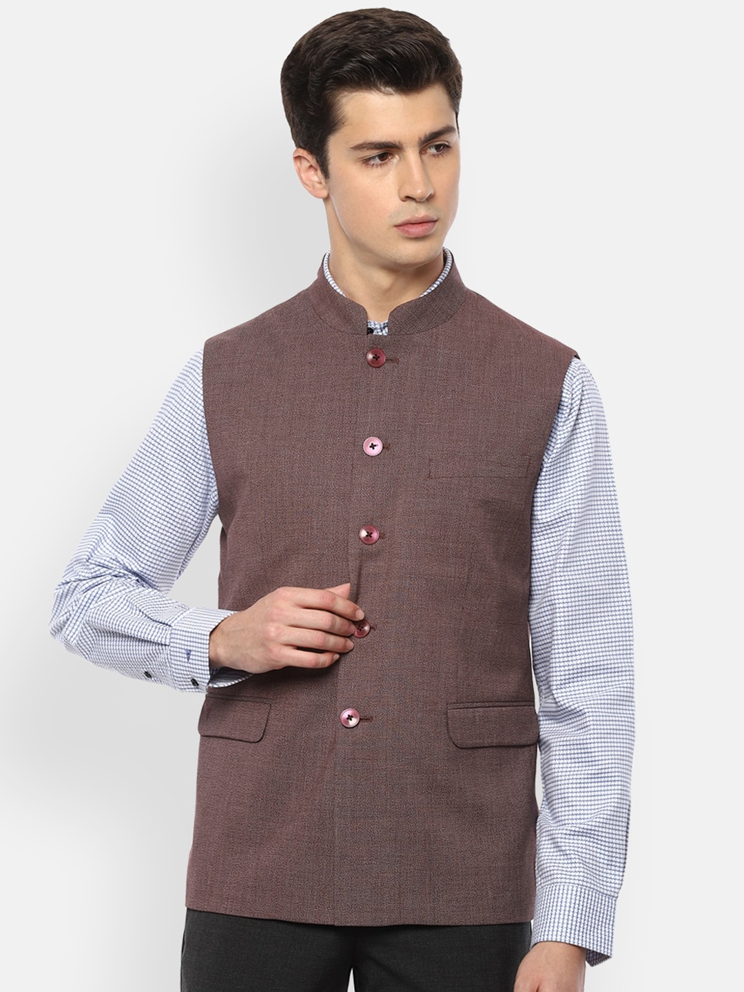 

Van Heusen Men Brown Solid Woven Waistcoat