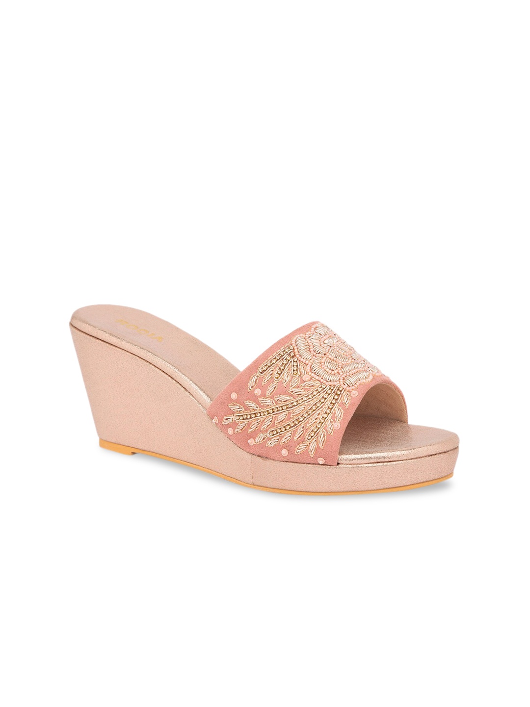 

Rocia Women Pink & Muted Gold-Toned Embellished Embroidered Mules