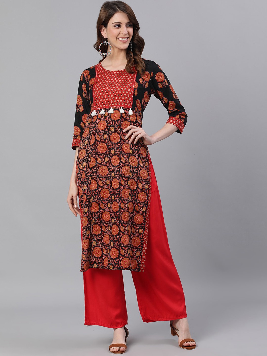 

Jaipur Kurti Black Floral Printed Kurta