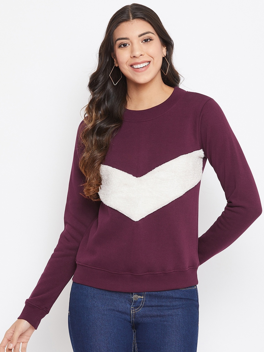 

Nun Women Burgundy & White Colourblocked Sweatshirt