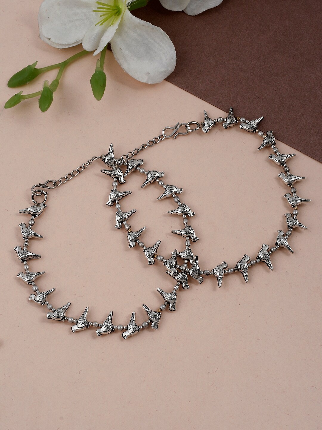 

Silvermerc Designs Set of 2 Oxidized Silver-Plated Anklets