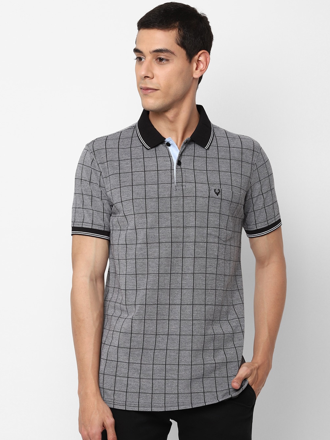 

Allen Solly Men Grey & Black Checked Polo Collar T-shirt