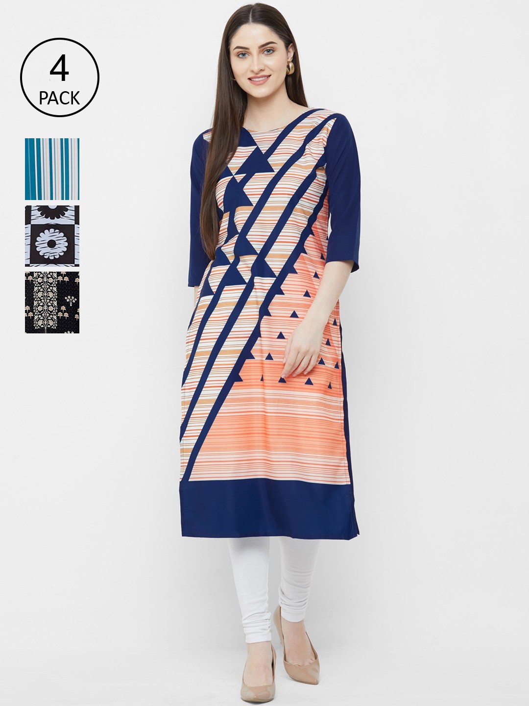 

7Threads Women Multicoloured Printed Crepe Kurta Set of 4, Multi