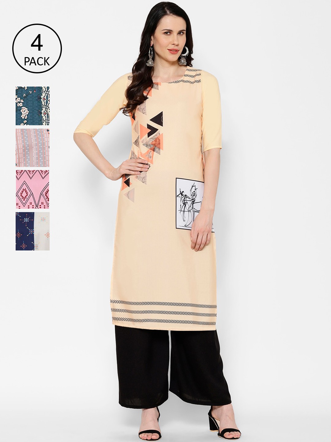 

7Threads Multicoloured Printed Crepe Kurta, Multi