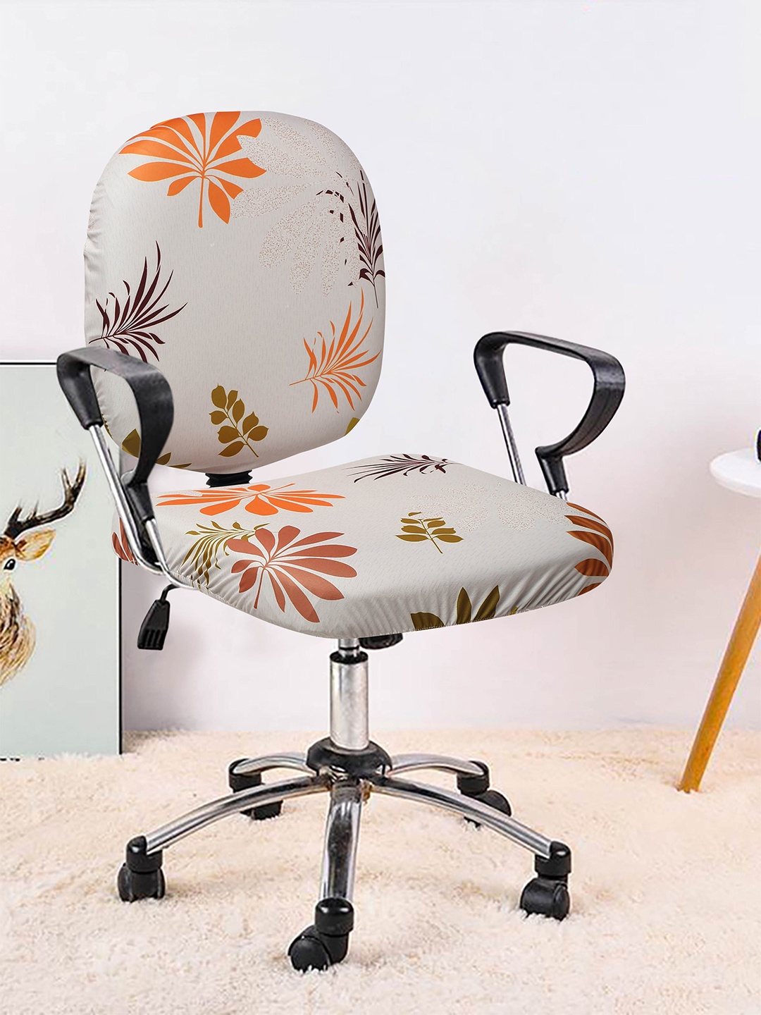 

Cortina Set Of 4 White & Orange Floral Chair Covers