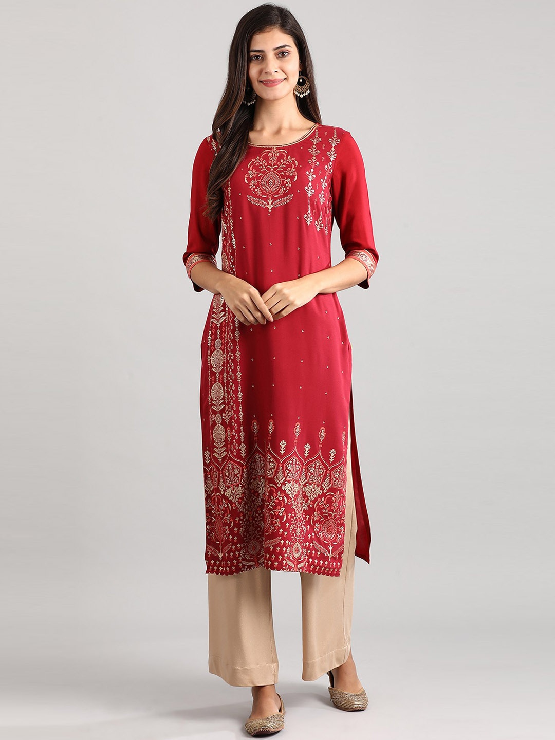 

AURELIA Women Maroon Ethnic Motifs Printed Kurta