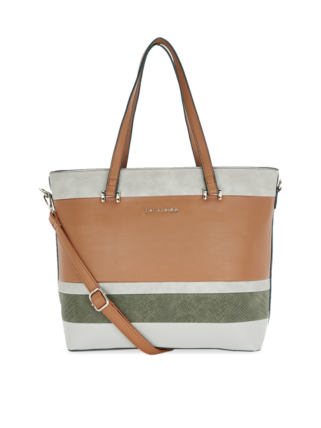 

pierre cardin Tan & White Colourblocked Tote Bag