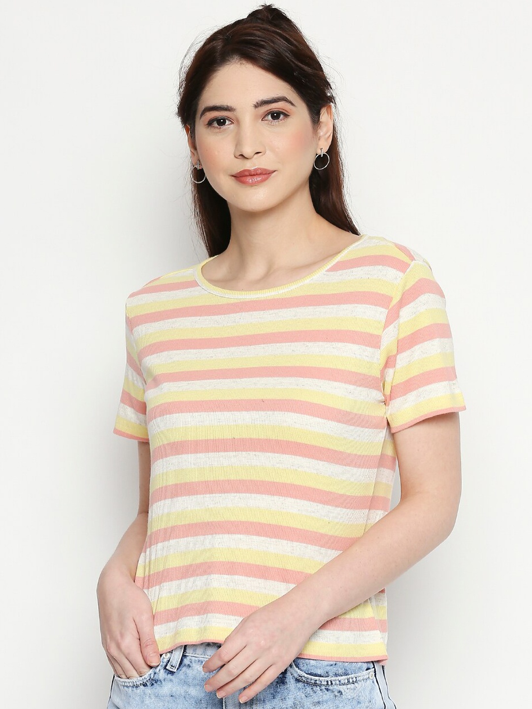 People Women Yellow & Red Striped Top