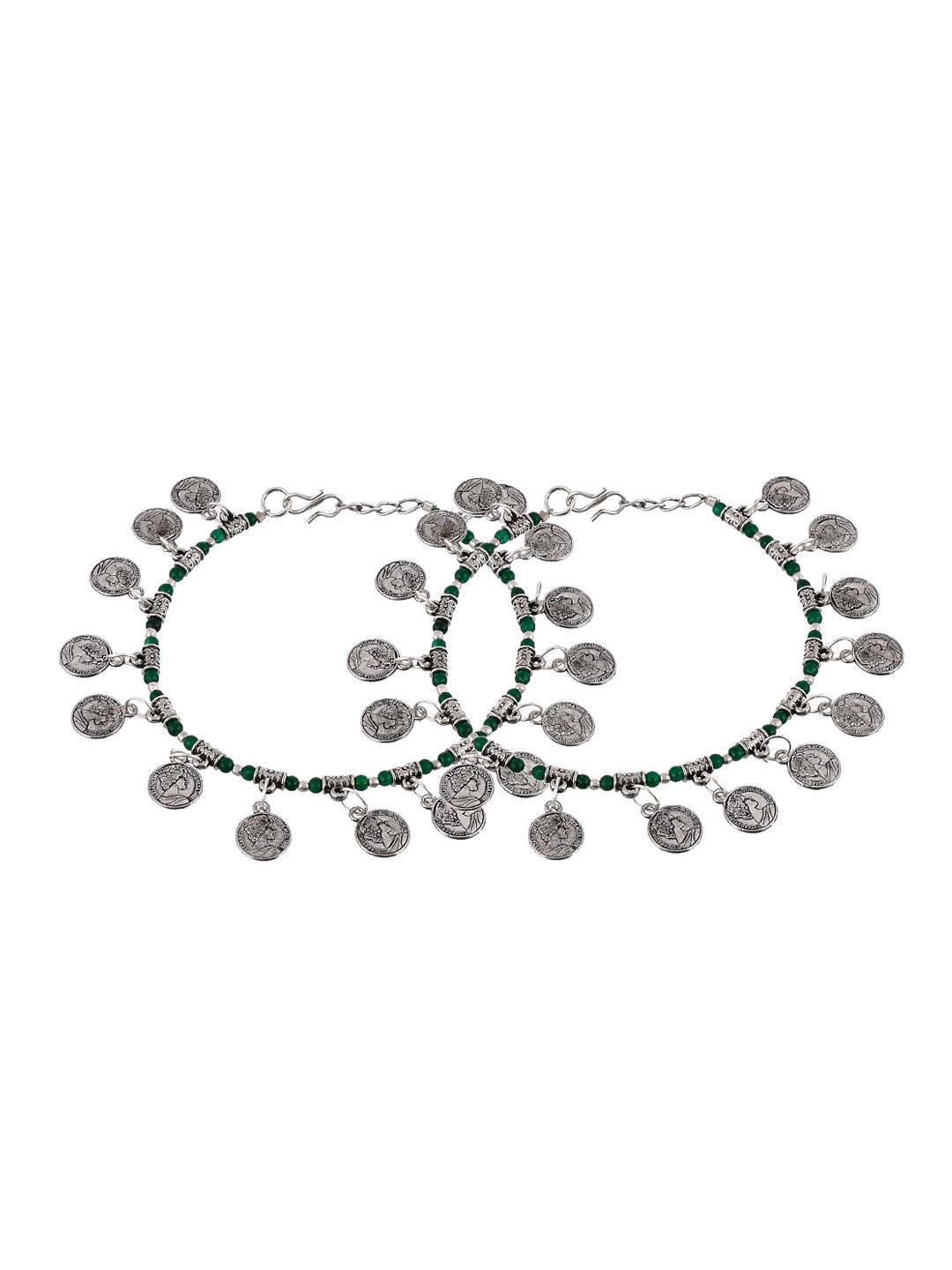 

Silvermerc Designs Silver-Plated Green Beaded Handmade Anklets