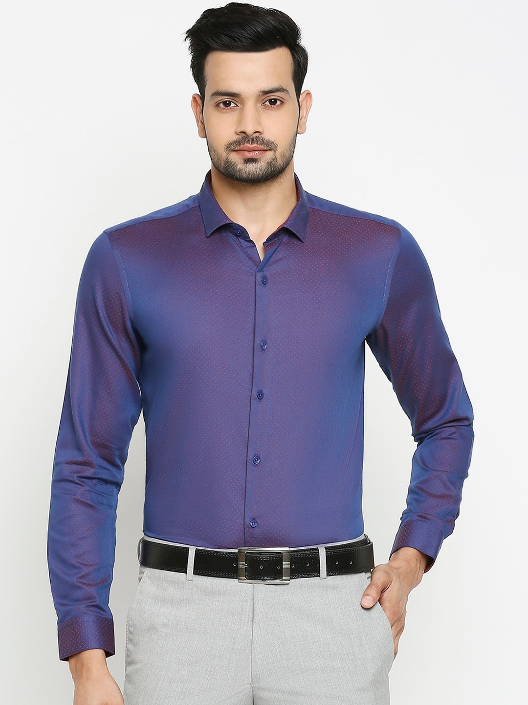 

RICHARD PARKER by Pantaloons Men Navy Blue Slim Fit Self Design Cotton Party Shirt