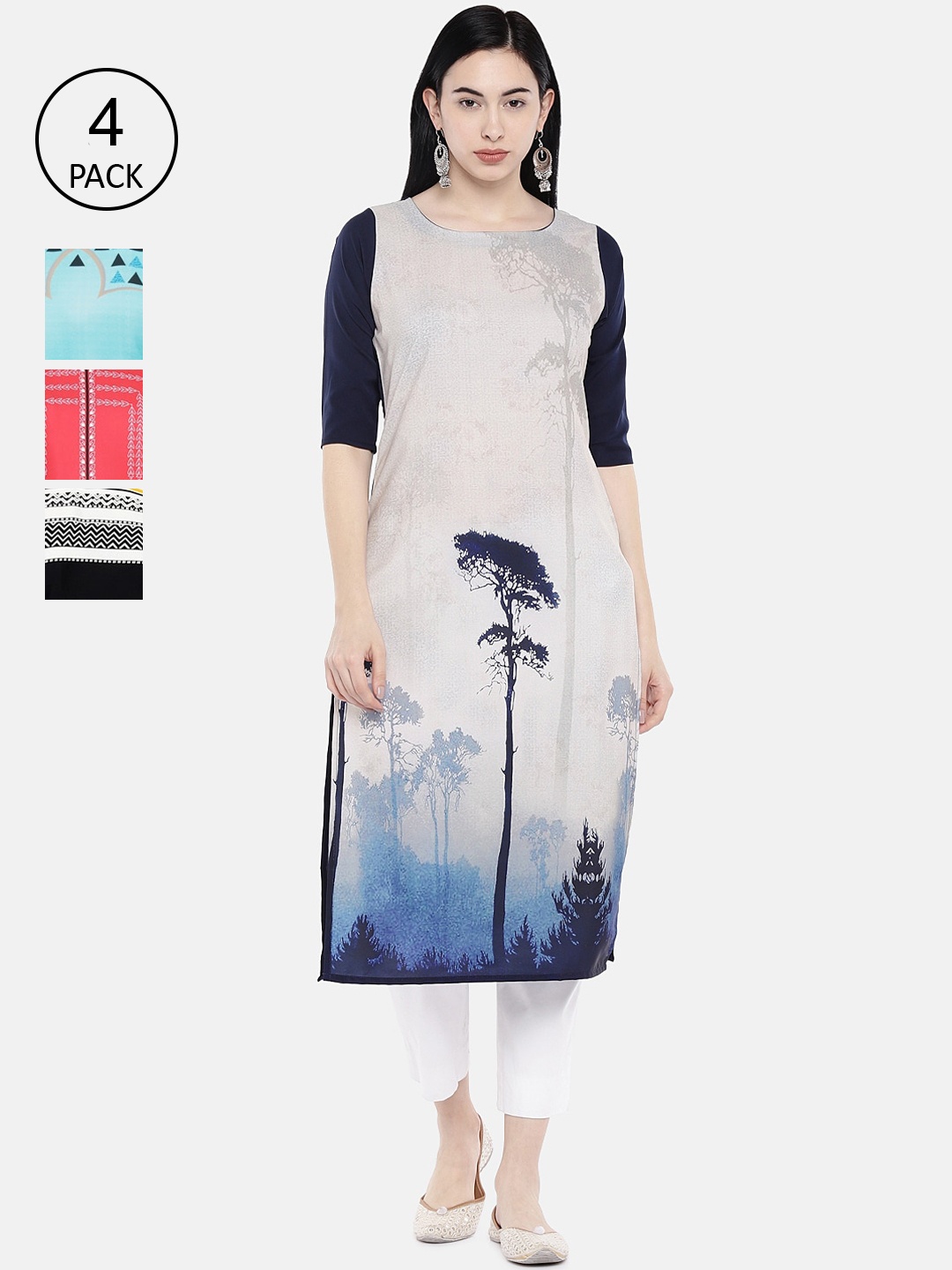

7Threads Multicoloured Printed Crepe Kurta, Multi