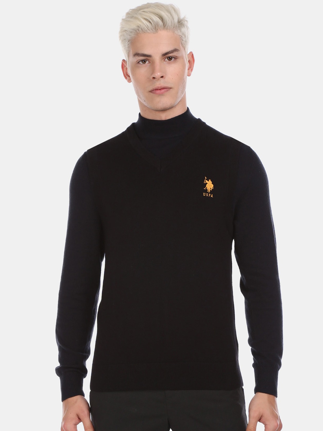 

U.S. Polo Assn. Men Black Solid Pullover Sweater