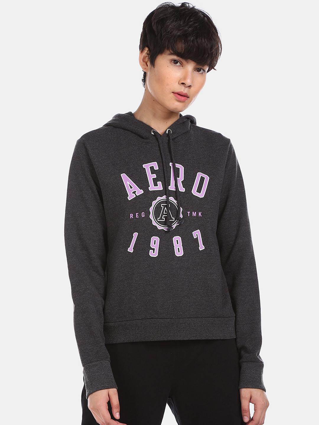 

Aeropostale Women Charcoal Printed Sweatshirt
