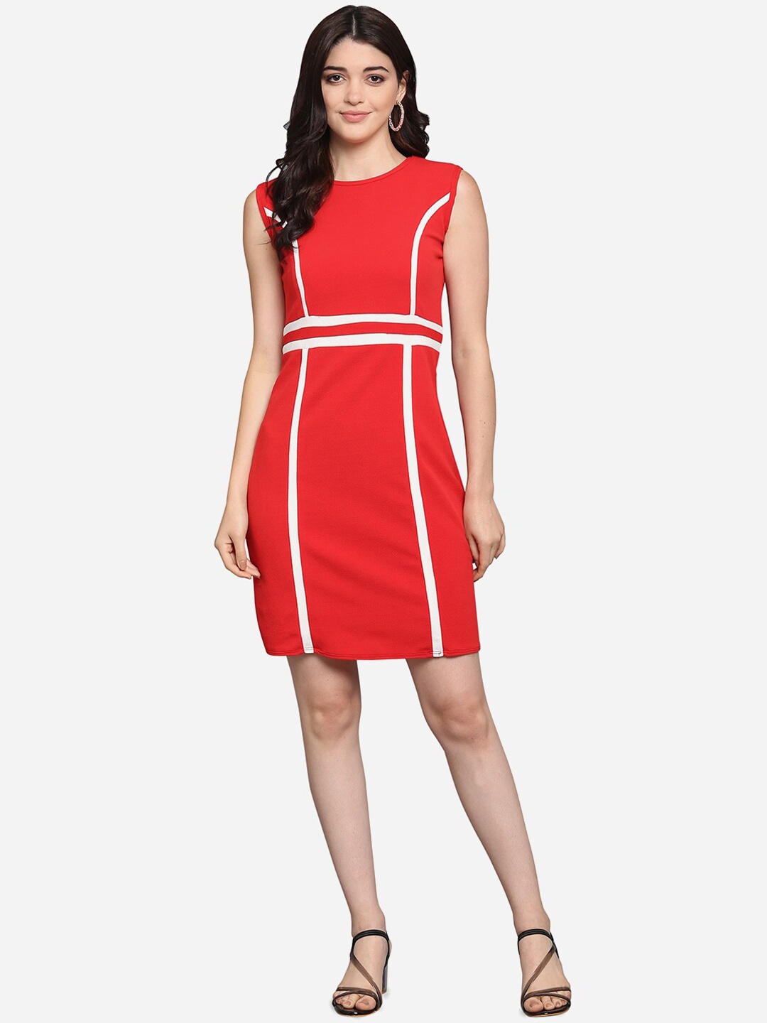 

PURVAJA Women Red Striped Sheath Dress
