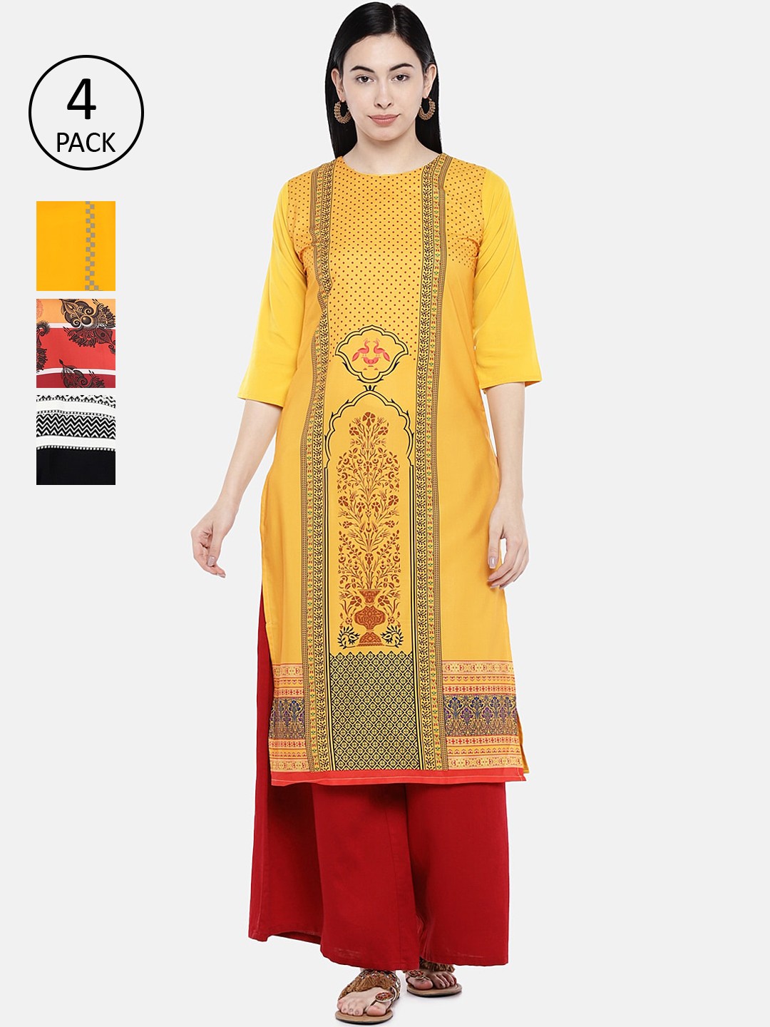 

7Threads Pack Of 4 Digital Printed Crepe Kurtas, Multi