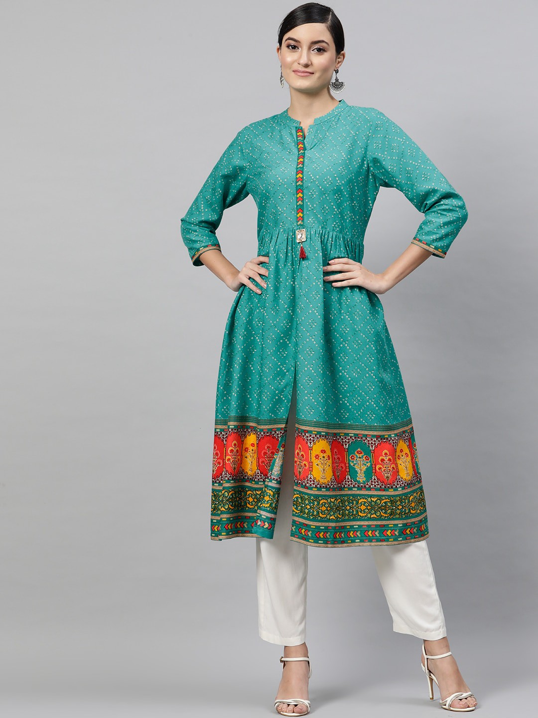 

STREET 9 Turquoise Blue & Off-White Printed Kurta