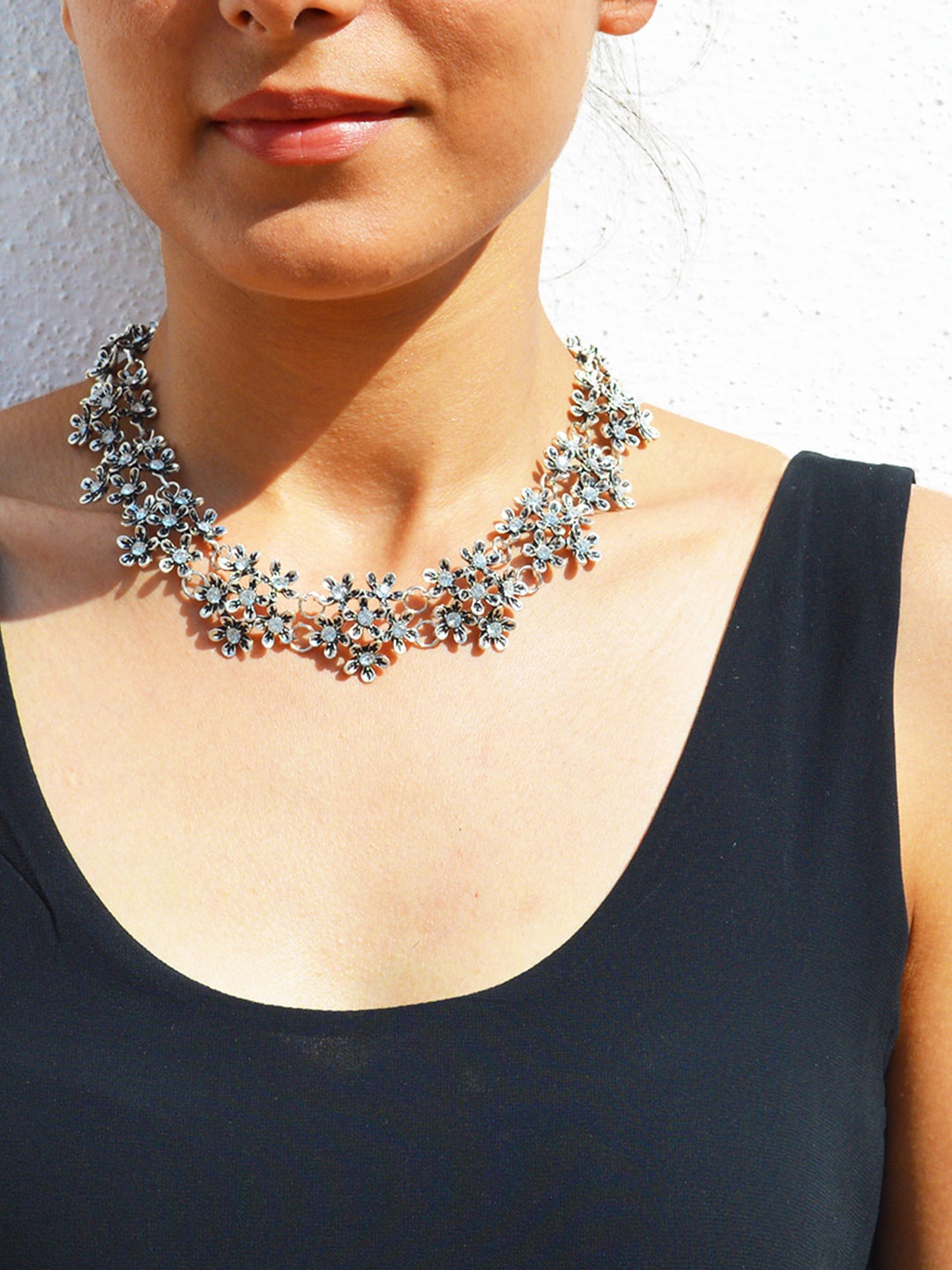 JOKER & WITCH Silver-Plated & Black Rhinestone Choker Necklace