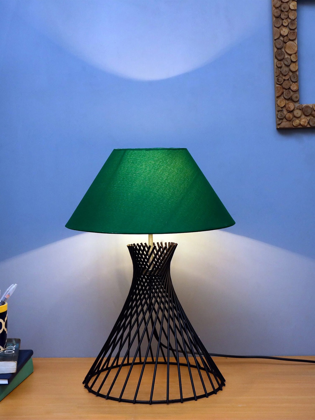 

Homesake Green & Black Solid Classic Country Bedside Standard Table Lamp with Shade