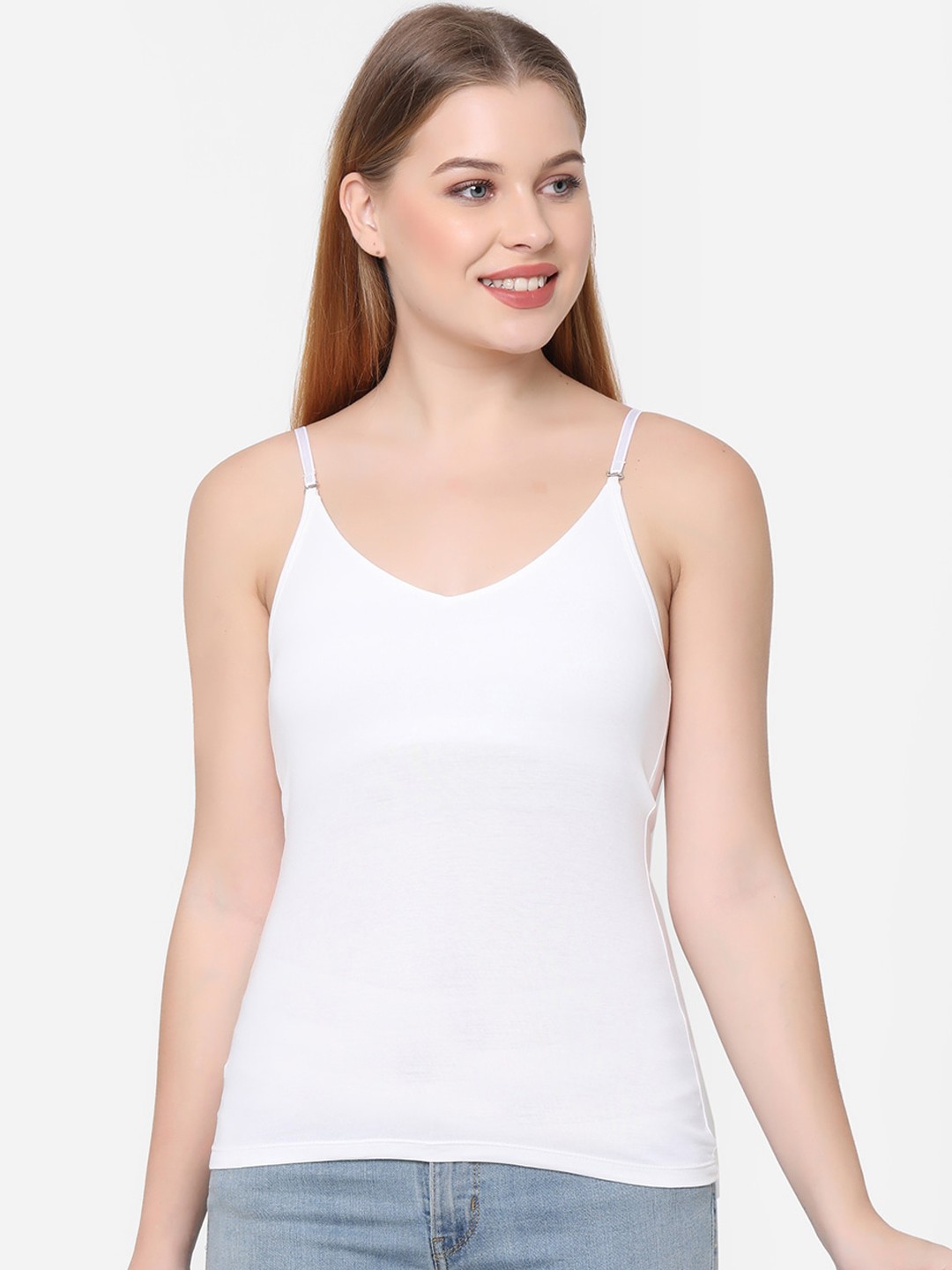 

Soie Women White Solid Non-Padded Camisole