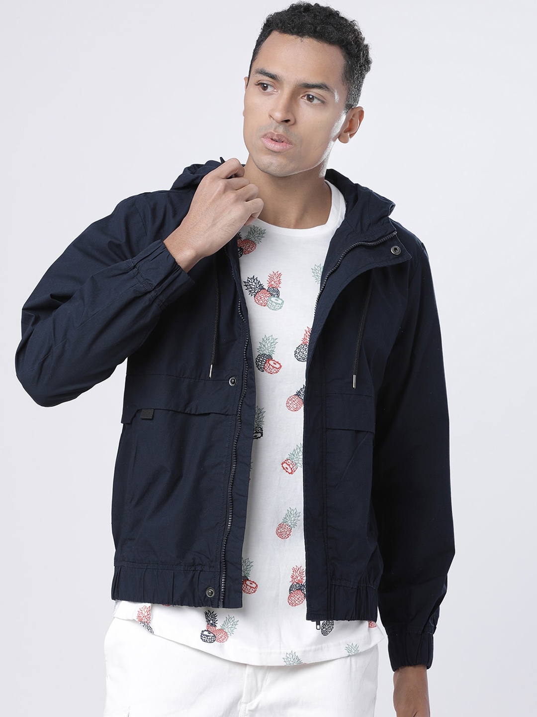 HIGHLANDER Men Navy Blue Solid Bomber Shacket