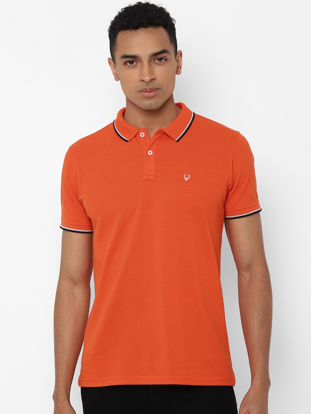 Allen Solly Men Orange Solid Polo Collar T-shirt