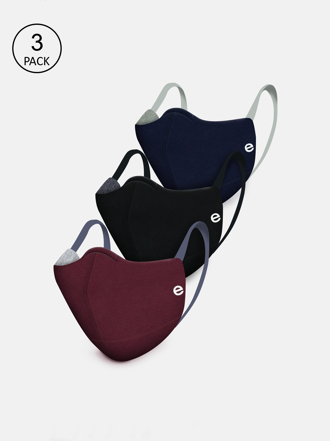 

Enamor Women Pack Of 3 Solid 4-Ply Reversible Reusable Cloth Masks, Black