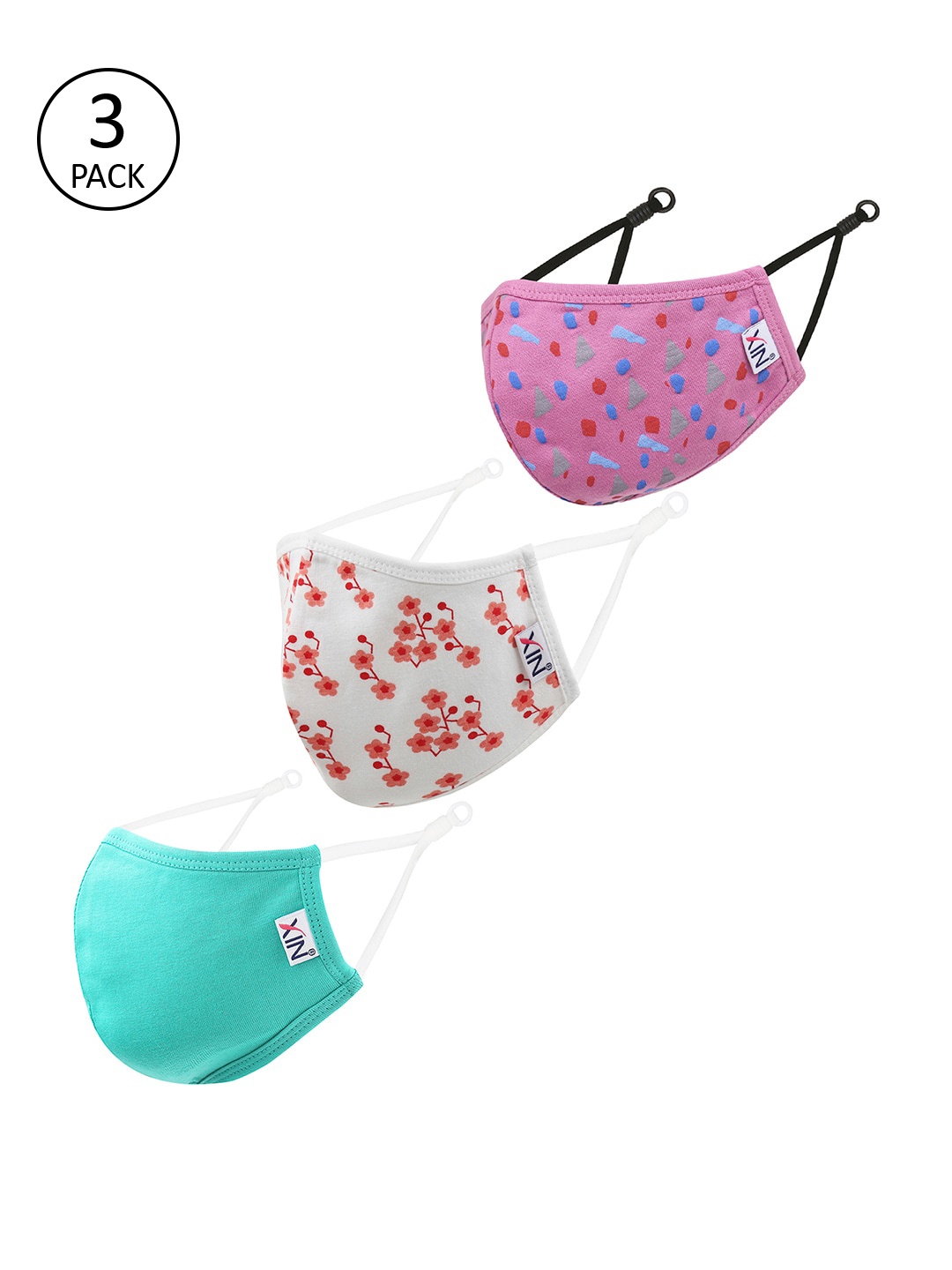 XIN Unisex Pack Of 3 Assorted 2-Ply Fully Adjustable & Washable Cotton Masks