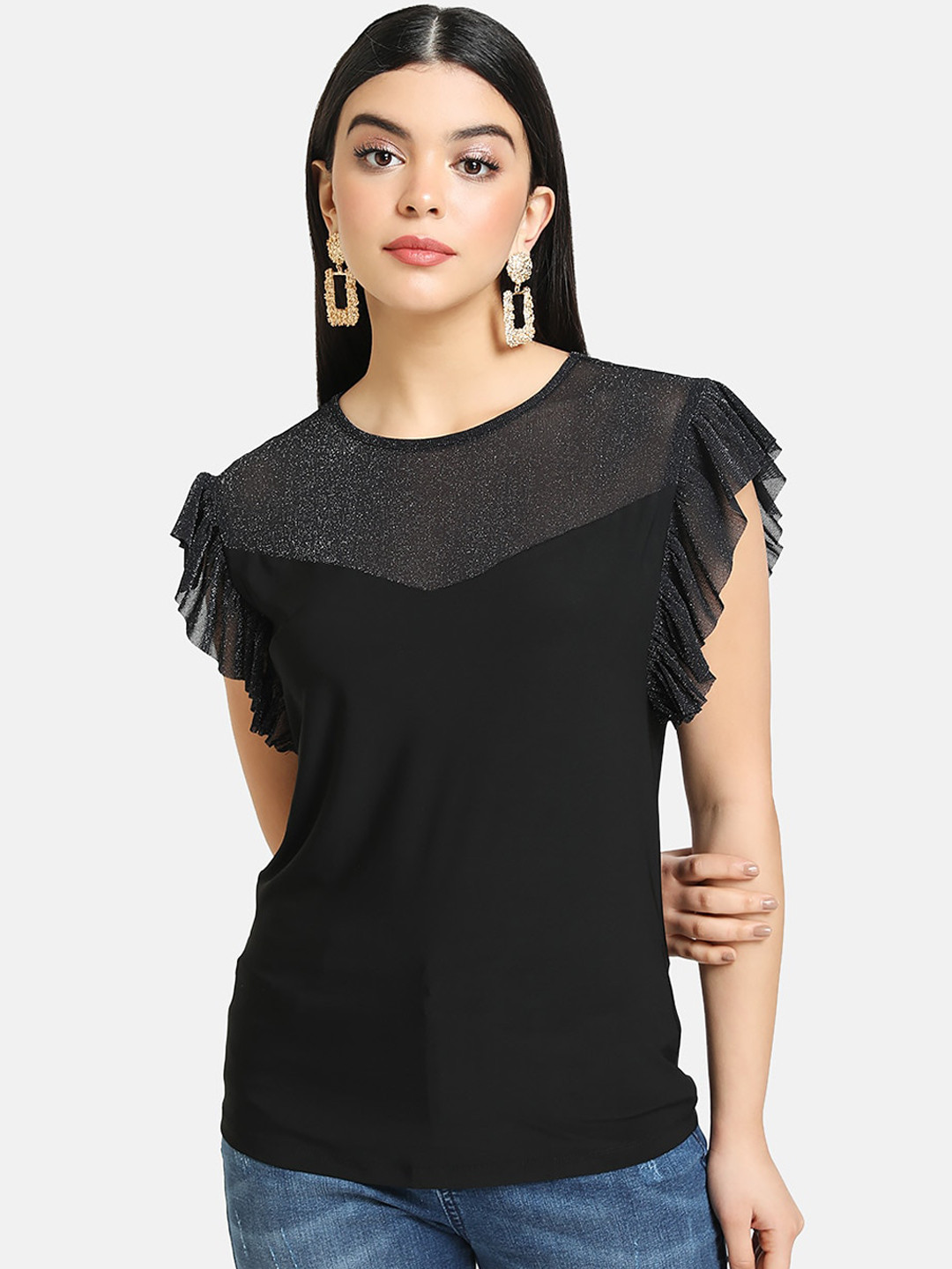 

Kazo Black Flutter Sleeves Top